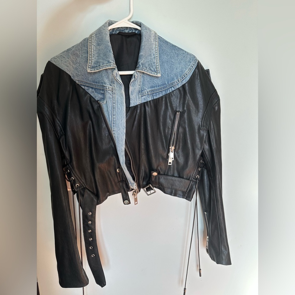 Denim leather jacket
